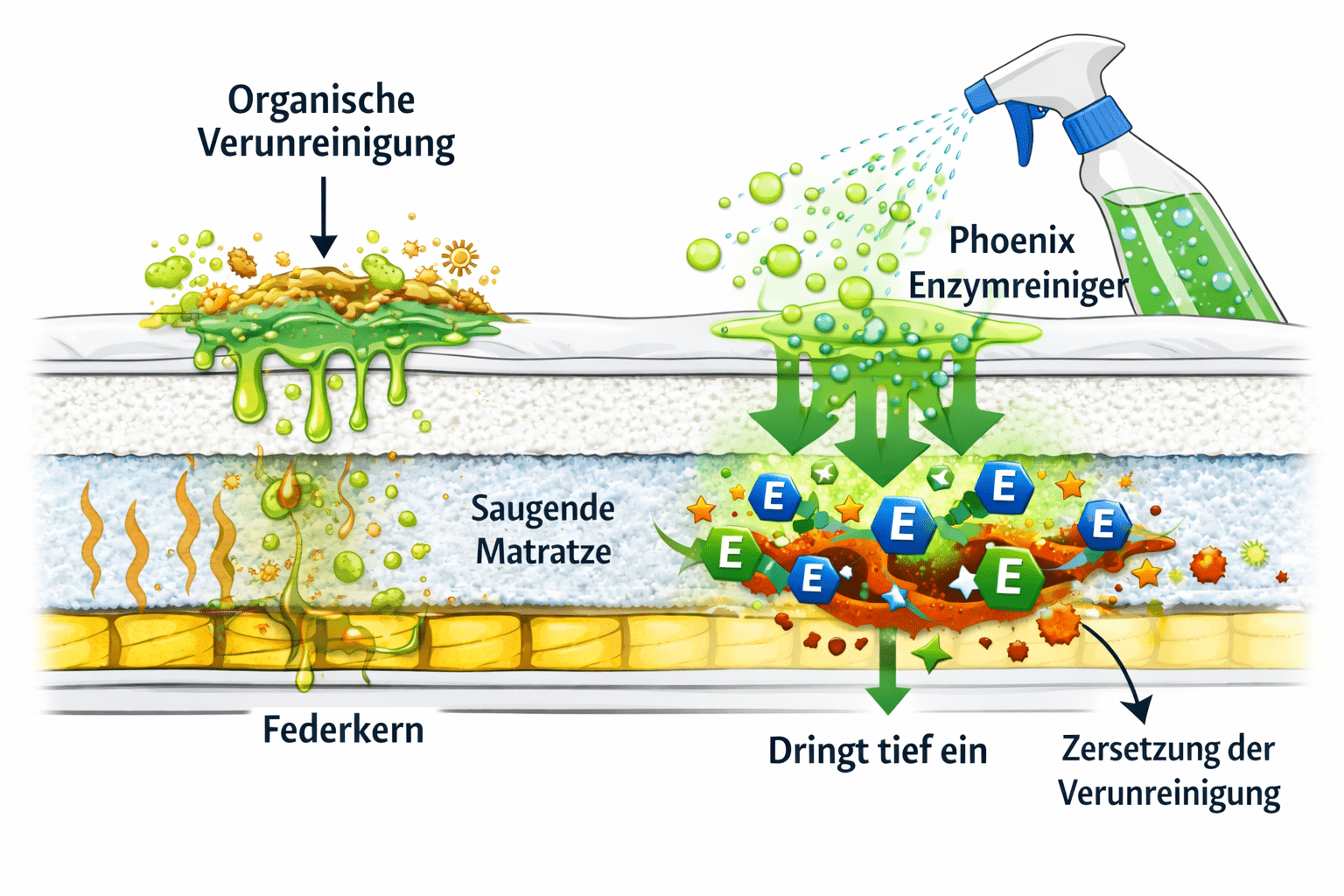 Matratze organische Verunreinigung enzymatisch Tiefenwirkung Federkern