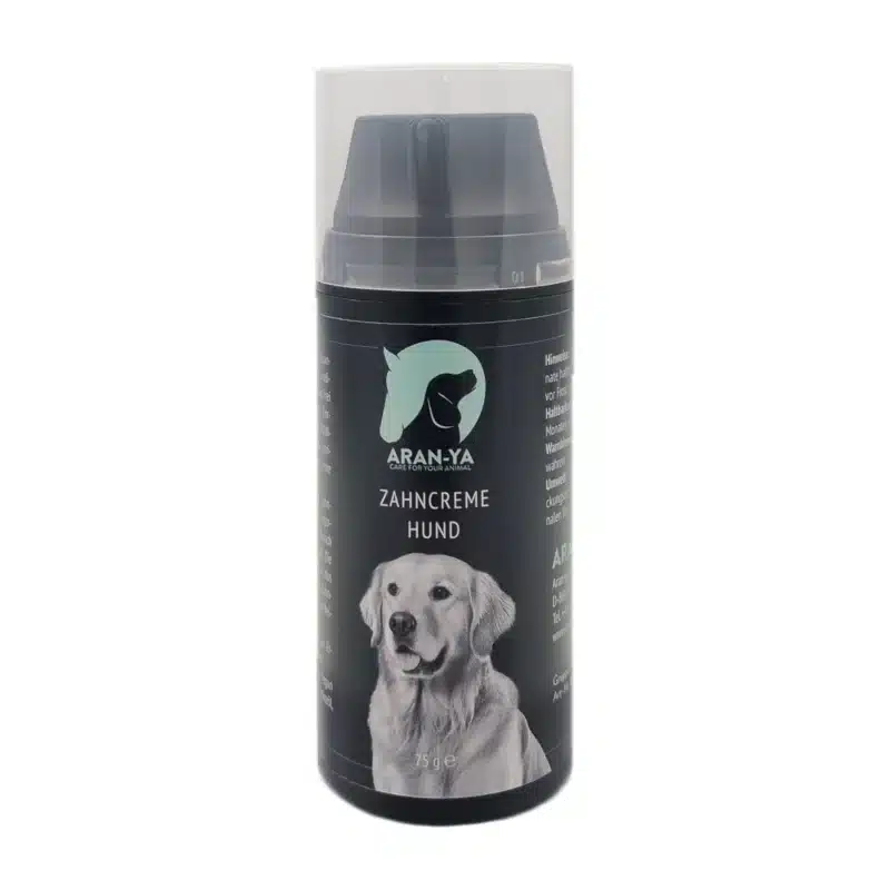 ARAN-YA Zahncreme für Hunde im 75-g-Pumpspender, Produktfoto auf weißem Hintergrund