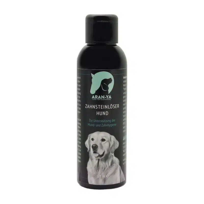 ARAN-YA Zahnsteinlöser für Hunde in der 125-ml-Flasche, Produktfoto auf weißem Hintergrund