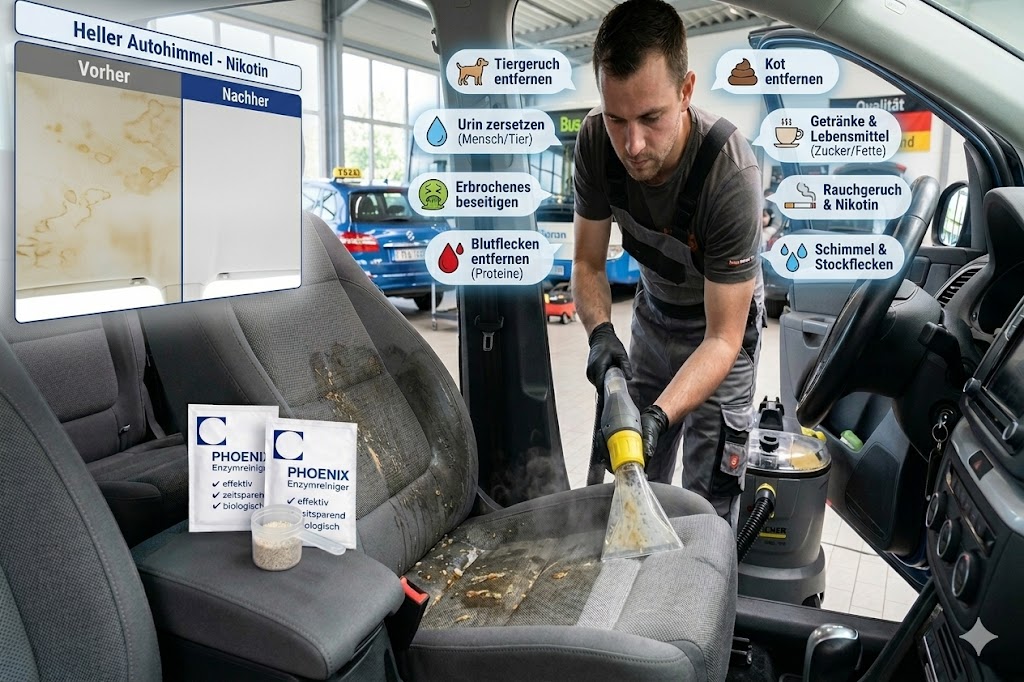 Autositze reinigen Nasssauger Phoenix Enzymreiniger Fahrzeugaufbereitung