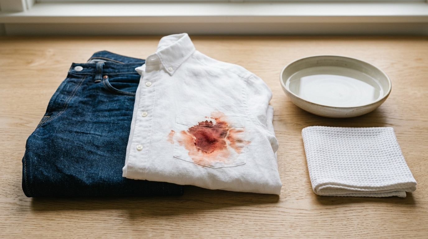 Blutflecken aus Kleidung entfernen – Jeans und weißes Hemd