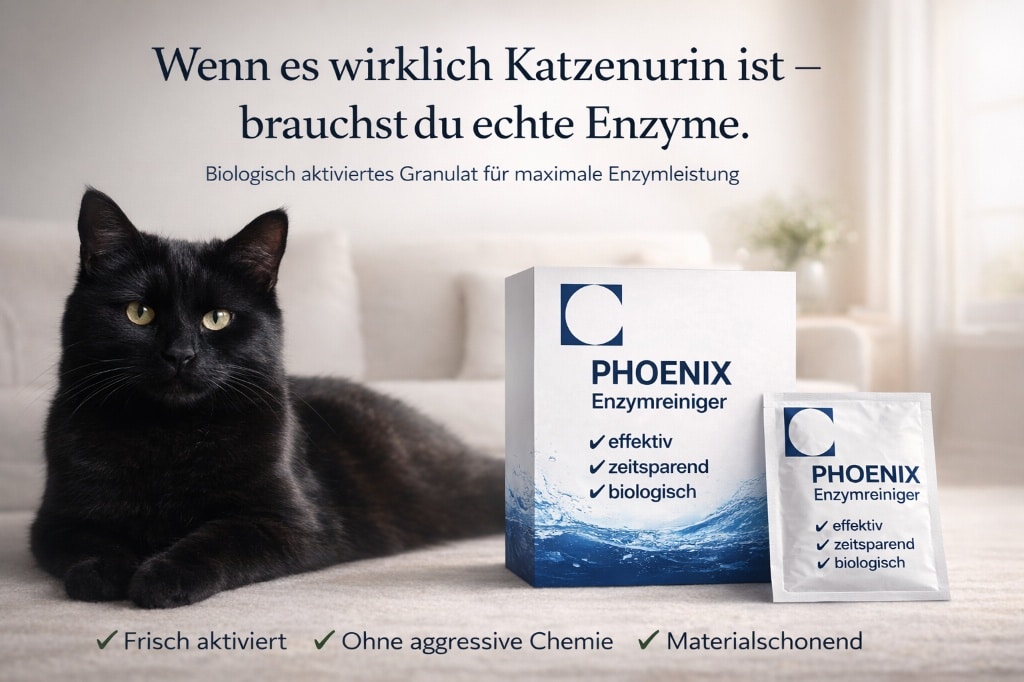 Phoenix Enzymreiniger Katzenurin Geruch entfernen — schwarze Katze und Aktivierung der enzymatischen Leistung