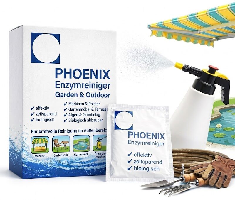 Biologischer Enzymreiniger für Algen am Teich, Markisenreinigung und saubere Gartenmöbel – Phoenix Garden & Outdoor.