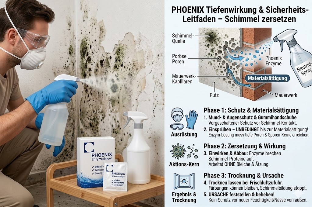 Schimmel entfernen Phoenix Enzymreiniger Sicherheitsleitfaden Tiefenwirkung